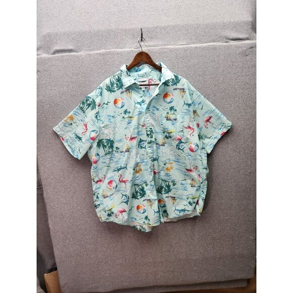 Saddlebred Mens Tropical Print Shirt 3XLT Classic Fit Short Sleeve Button-Down 1 - Picture 2 of 5